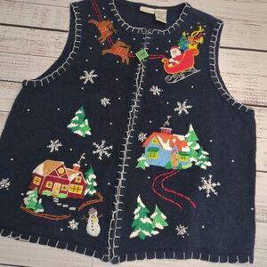 Vintage White Stag Womens Plus Christmas Sweater Vest Santa 22W/24W Ugly Sweater